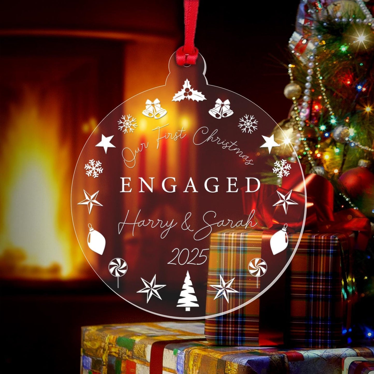 Personalised Couple Christmas Bauble Engagement Marriage Gift First Christmasgiftdecortree