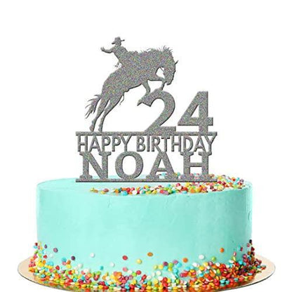 Personalised Acrylic Cowboy Horse Boys Birthday Cake Topper Decoration Gift