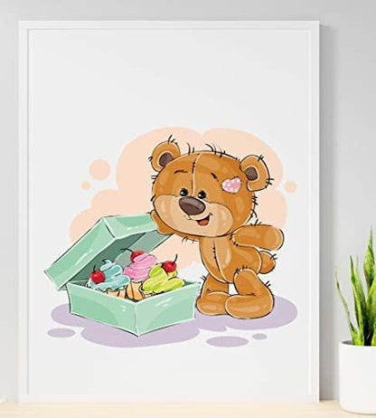 Teddy Bear Cupcakes Art Print: Scandinavian Nursery Wall Decor