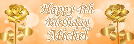2 Personalised Birthday Banners Golden Rose Themed Customisable With Any Name & Age