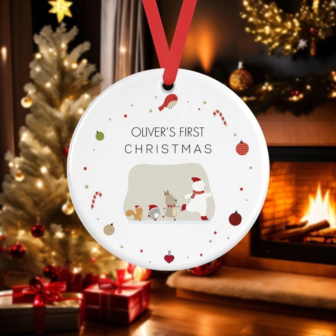Personalised Babys First Christmas  Ceramic Bauble 1st Xmas Tree Hanging Keepsake Moment Gift