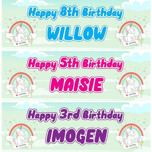 2 Personalised Unicorn Rainbow Birthday Party Celebration Banners Posters Decoration for Kids Girls
