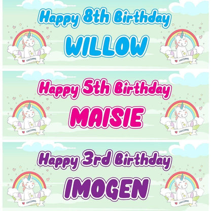 2 Personalised Unicorn Rainbow Birthday Party Celebration Banners Posters Decoration for Kids Girls