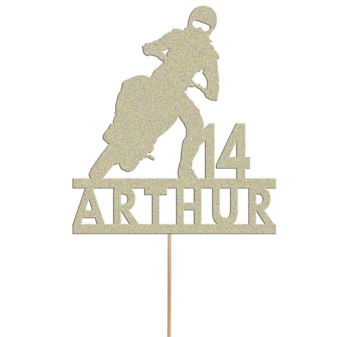 Personalised Glitter Motorbike Cake Topper: Biker Birthday Decoration