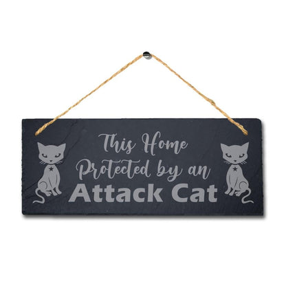 This Home Protected By An Attack Laser Engraved Hanging Slate Gift Plaque Sign