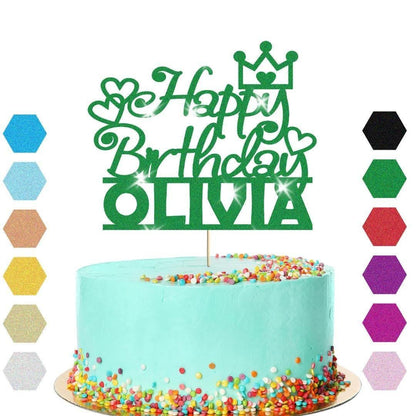 Personalised Princess Crown Glitter Happy Birthday Cake Topper Party Decoration