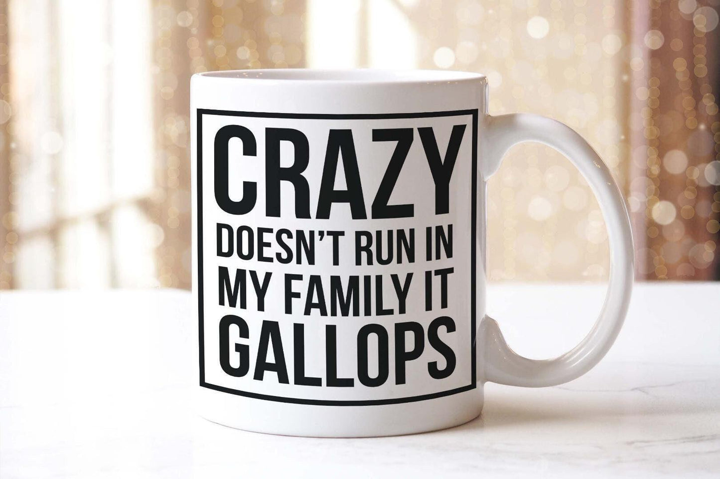 Crazy Doesnt Run In The Family It Gallops Horse Joke Mug And Coaster Gift Set