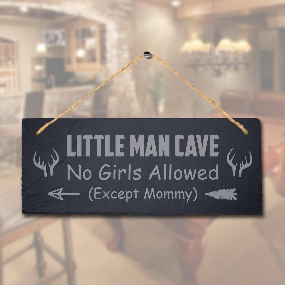 No Girls Allowed Except Mommy Left Arrow Engraved Hanging Slate Plaque Man Cave Sign