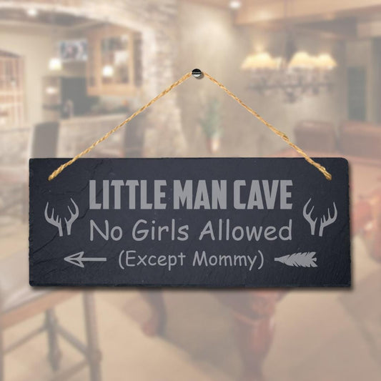 No Girls Allowed Except Mommy Left Arrow Engraved Hanging Slate Plaque Man Cave Sign