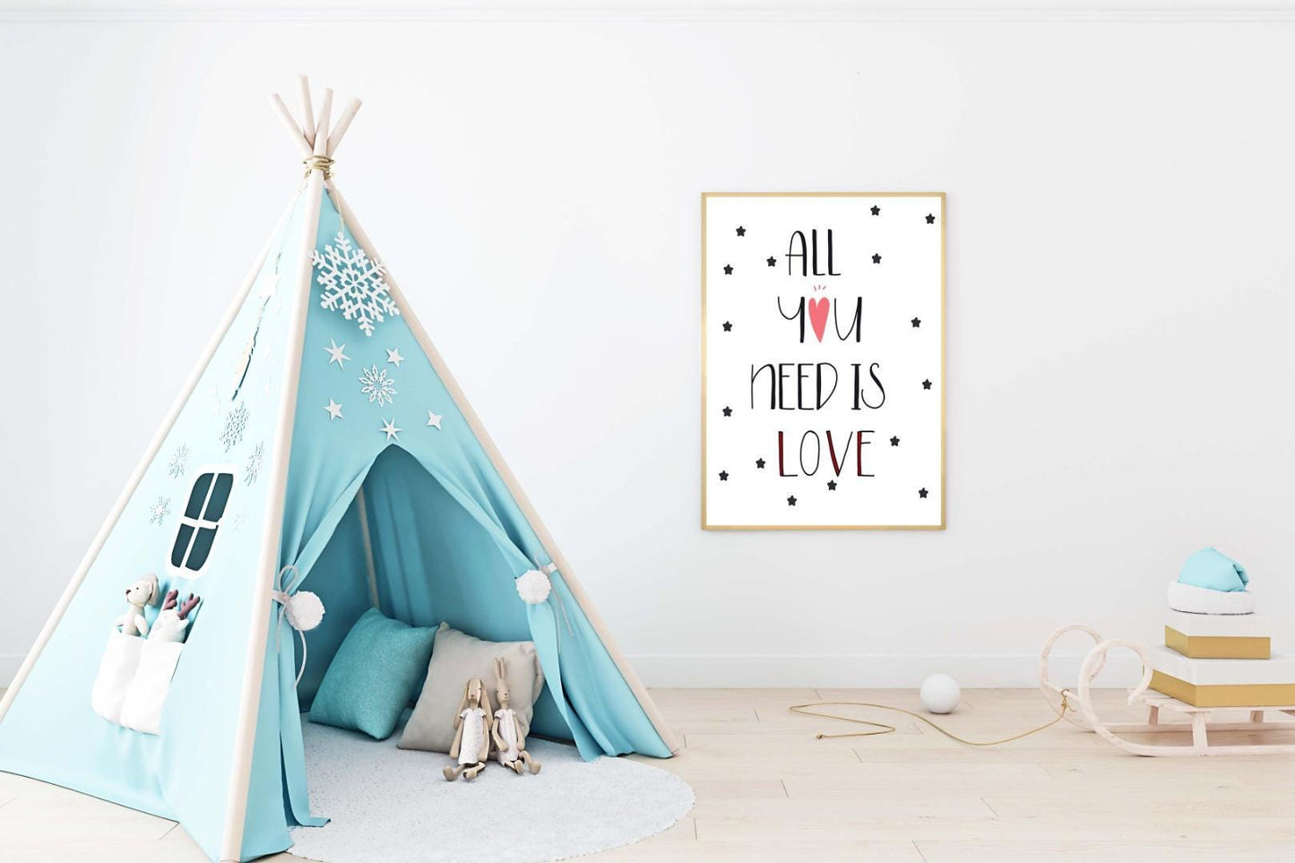 All You Need Is Love Poster: Boho Kids Nursery Wall Art Print