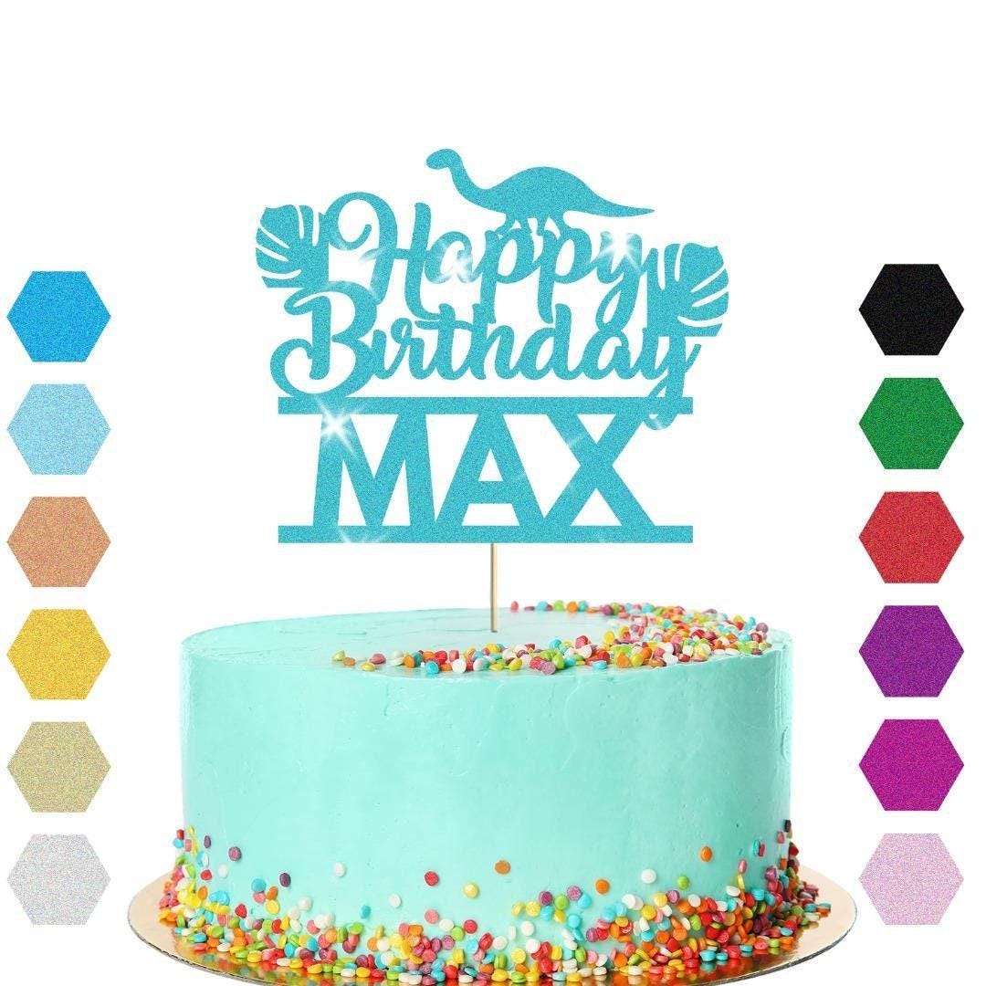 Dinosaur Glitter Cake Topper Personalised Name Jurassic Birthday Cake Decoration