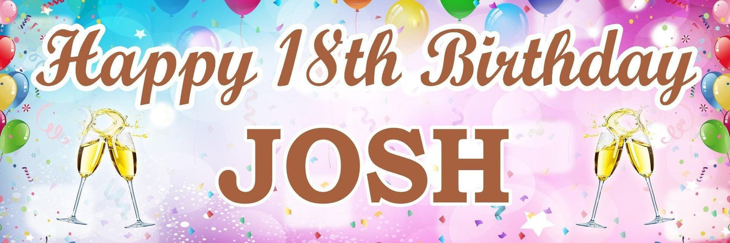 2x Personalised Champagne Cheers Banners Custom Name And Age Party Posters Birthdays Celebrations