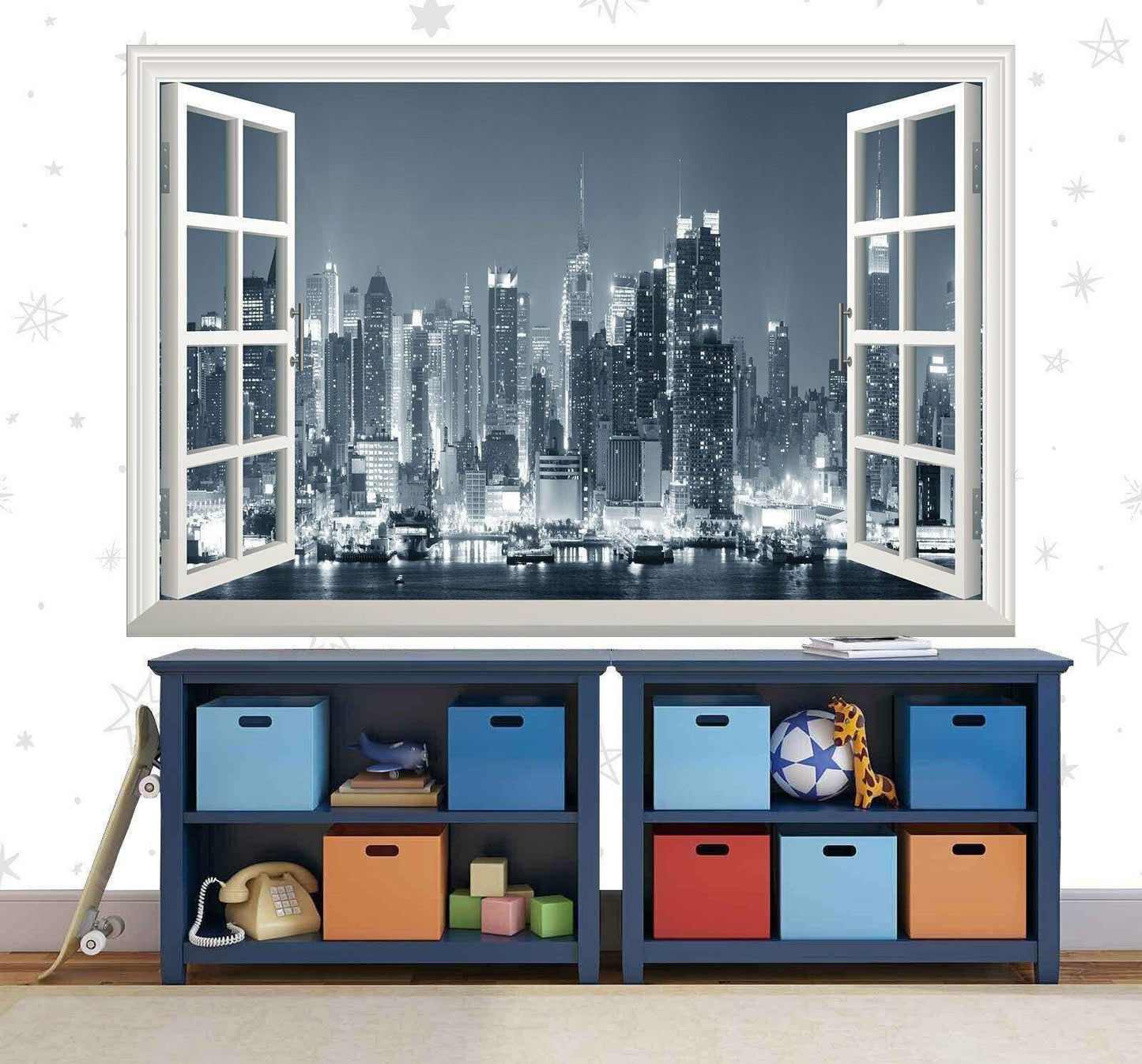 NYC Skyline 3D Window View Wall Sticker: Empire State Vinyl Mural