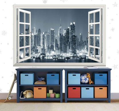 NYC Skyline 3D Window View Wall Sticker: Empire State Vinyl Mural