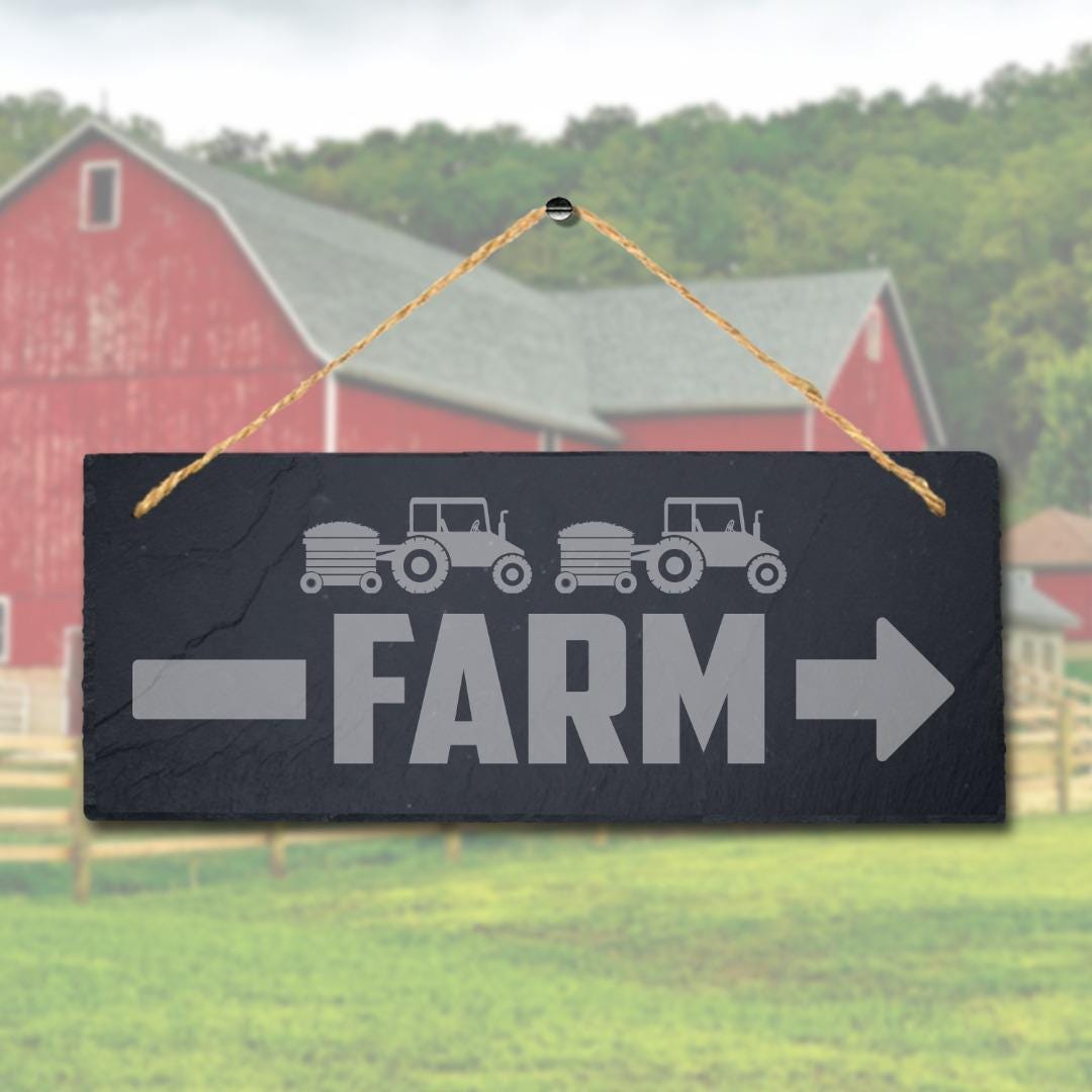 Farm With Arrow Laser Engraved Hanging Slate Farm House Home Decor Plaque Sign