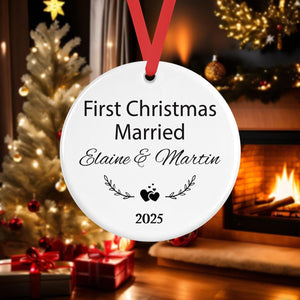 First Christmas As Married Bauble Personalised Names Ceramic Hanging Ornament