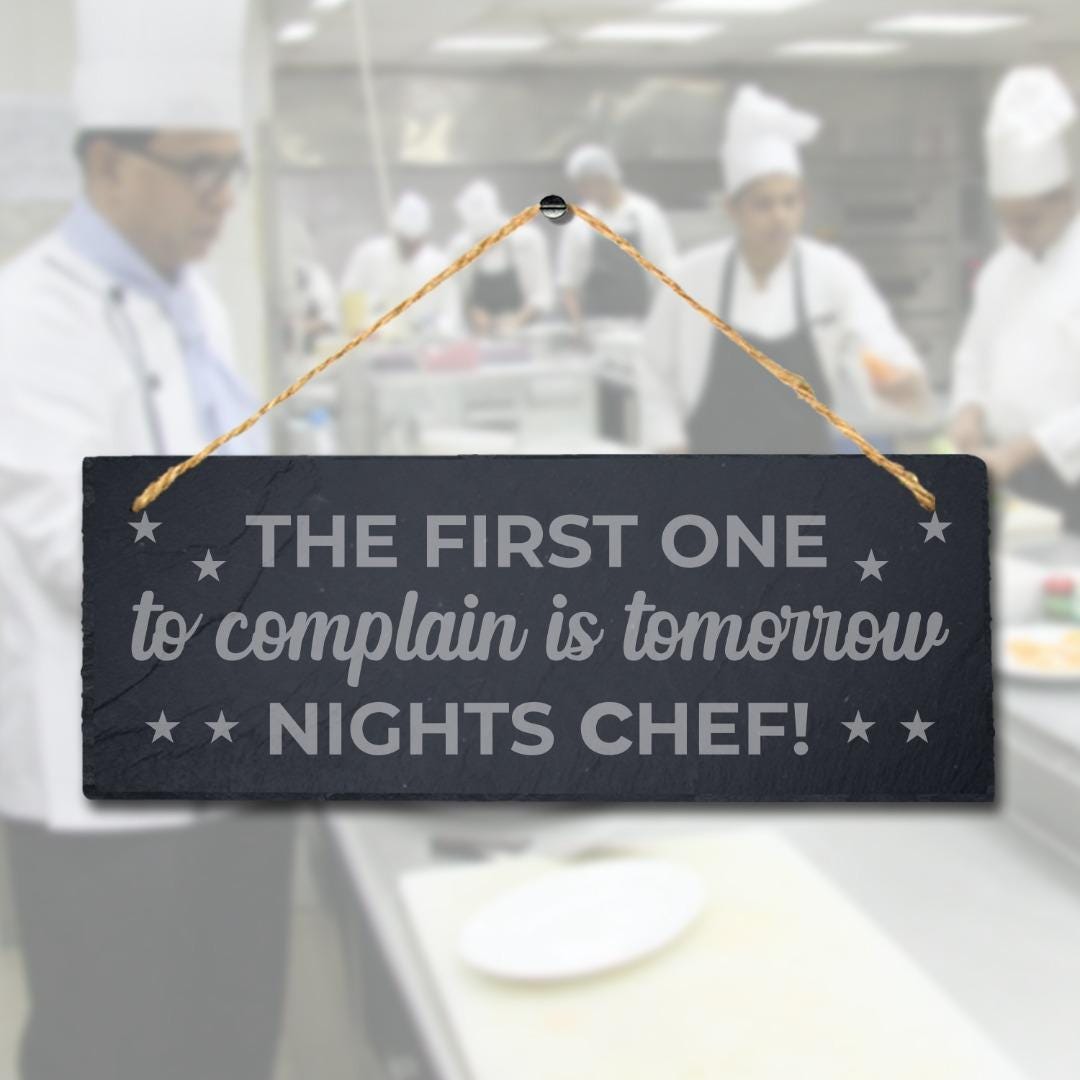 Night Chef Hanging Slate Sign Engraved Plaque Restaurant Kitchen Funny Home Gift