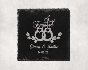 Just Engaged Engagement Slate Coasters Personalised Names Laser Engraved Gift