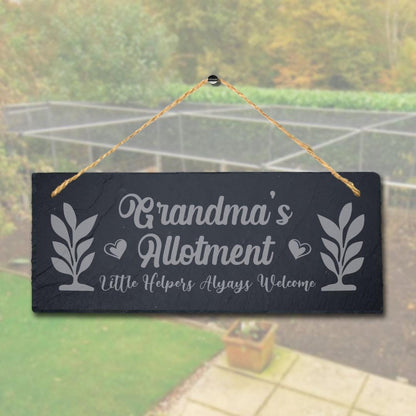 Grandmas Allotment Little Helper Always Welcome Hanging Slate Garden Decor Sign