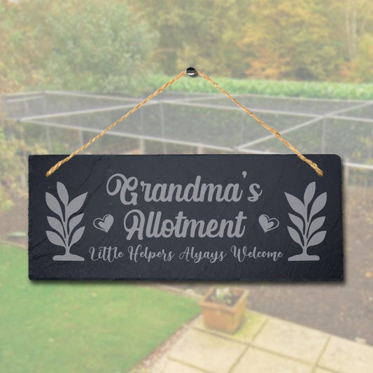 Grandmas Allotment Little Helper Always Welcome Hanging Slate Garden Decor Sign