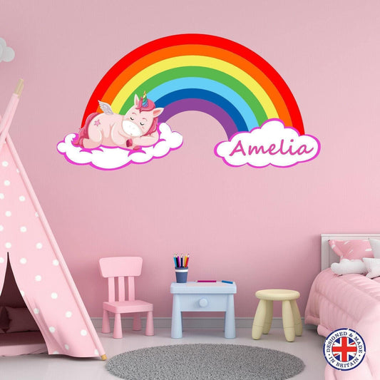 Personalised Unicorn Wall Sticker Girls Bedroom Nursery Kids Name Rainbow Vinyl