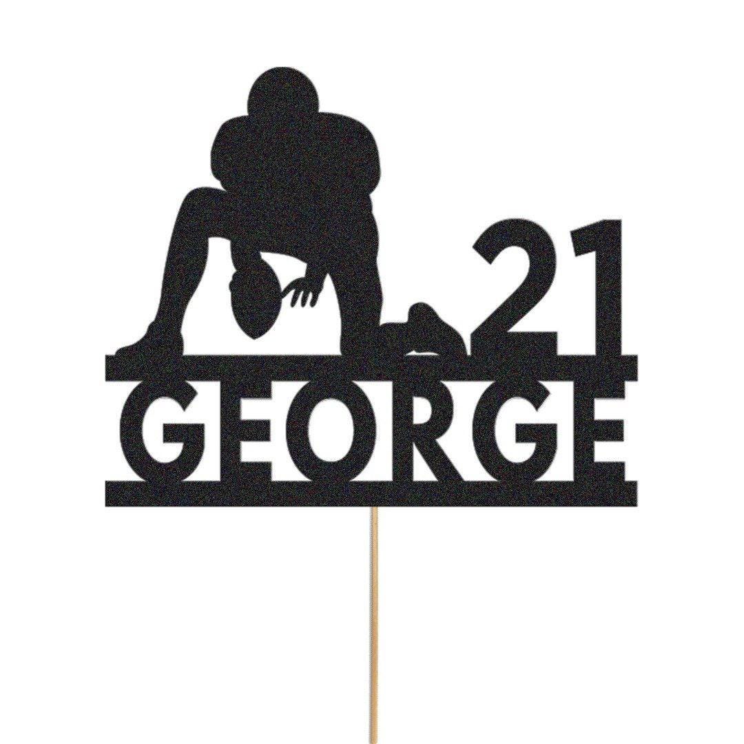 Personalised Glitter Rugby Cake Topper: Any Name & Age