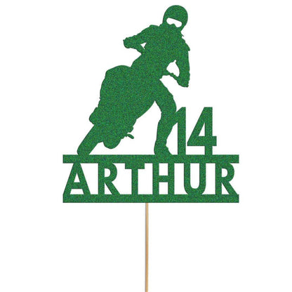 Personalised Glitter Motorbike Cake Topper: Biker Birthday Decoration