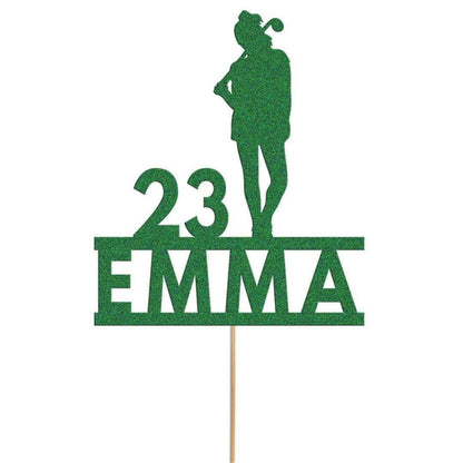 Personalised Glitter Lady Golfer Cake Topper: Any Name & Age