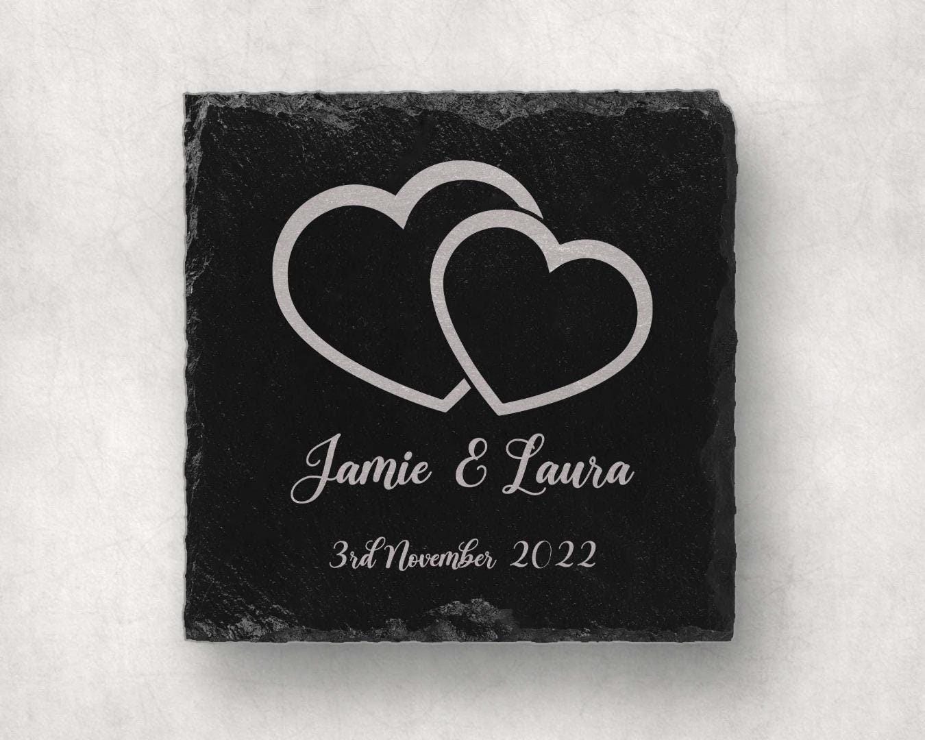 Personalised Slate Coaster: Engagement Gift, Names & Date