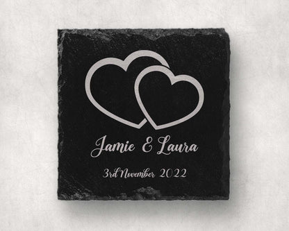 Personalised Slate Coaster: Engagement Gift, Names & Date