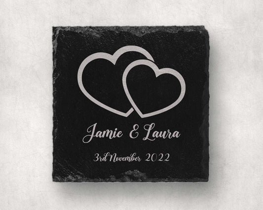 Personalised Slate Coaster: Engagement Gift, Names & Date