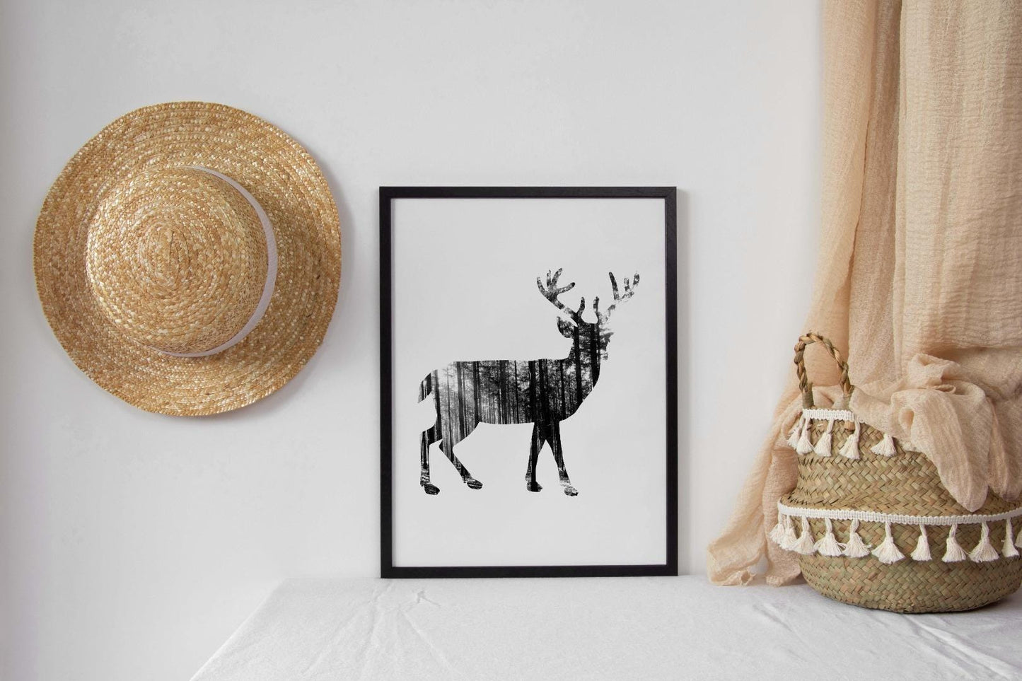 Deer Kids Bedroom Silhouette Forest Animal Wall Art Home Room Decor Print Poster