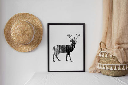Deer Kids Bedroom Silhouette Forest Animal Wall Art Home Room Decor Print Poster