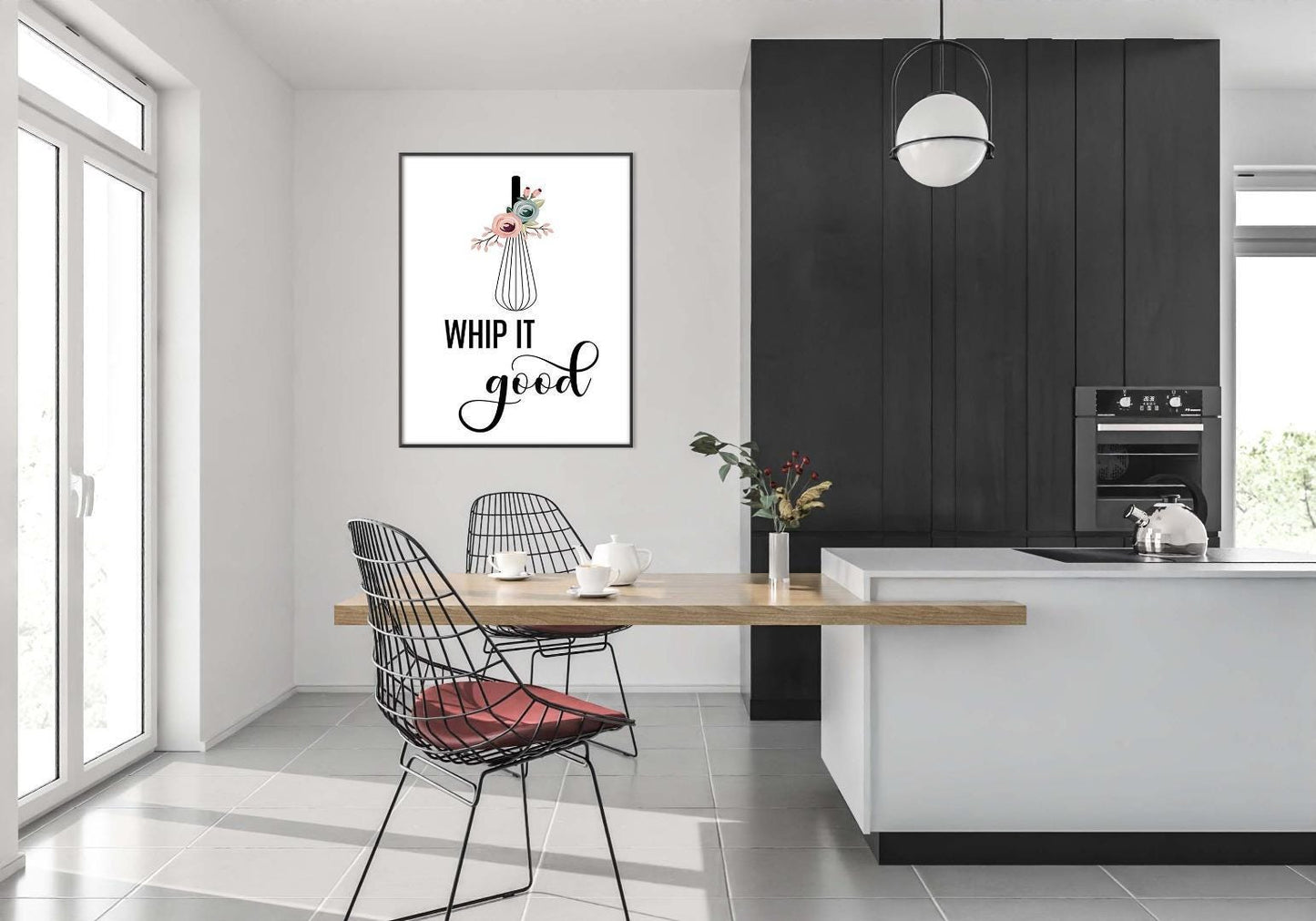 Whip It Good Kitchen Minimalist Portrait Wall Art Home Dining Decor Print Poster