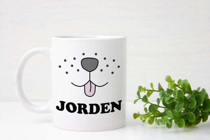 Personalised Name Mug & Coaster Gift Set Puppy Dog Face Birthday Keepsake Gift