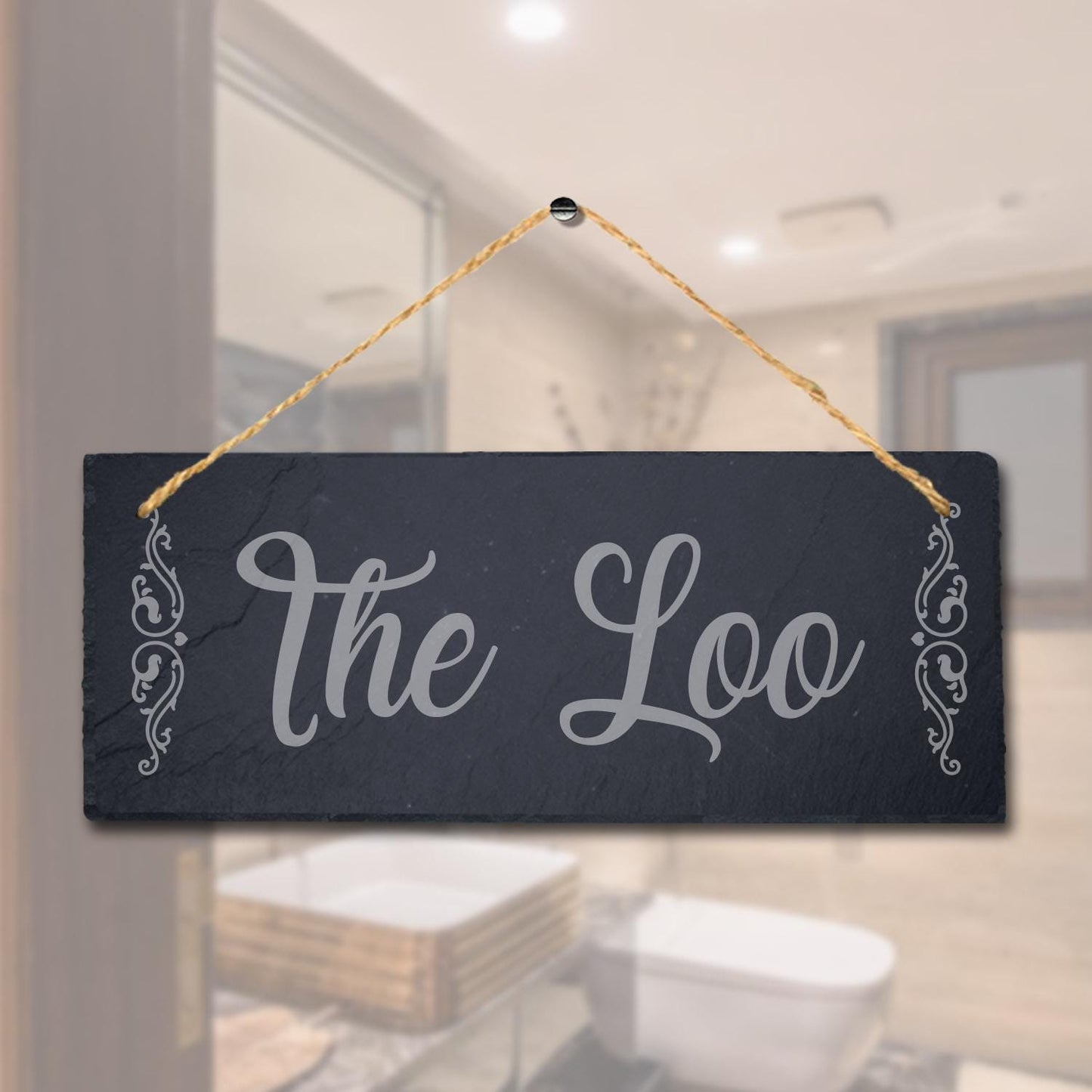 The Loo Laser Engraved Hanging Slate Washroom Toilet Bath Home Decor Plaque Sign