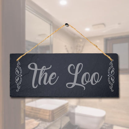 The Loo Laser Engraved Hanging Slate Washroom Toilet Bath Home Decor Plaque Sign