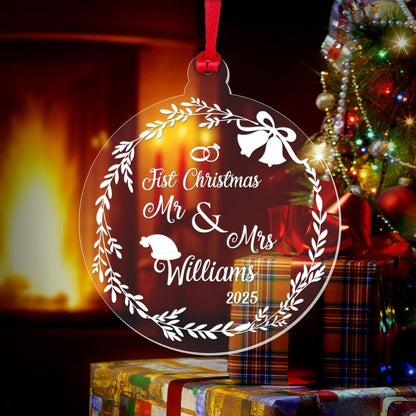 Personalised First Christmas Couple Bauble: Laser Engraved Acrylic Tree Decor