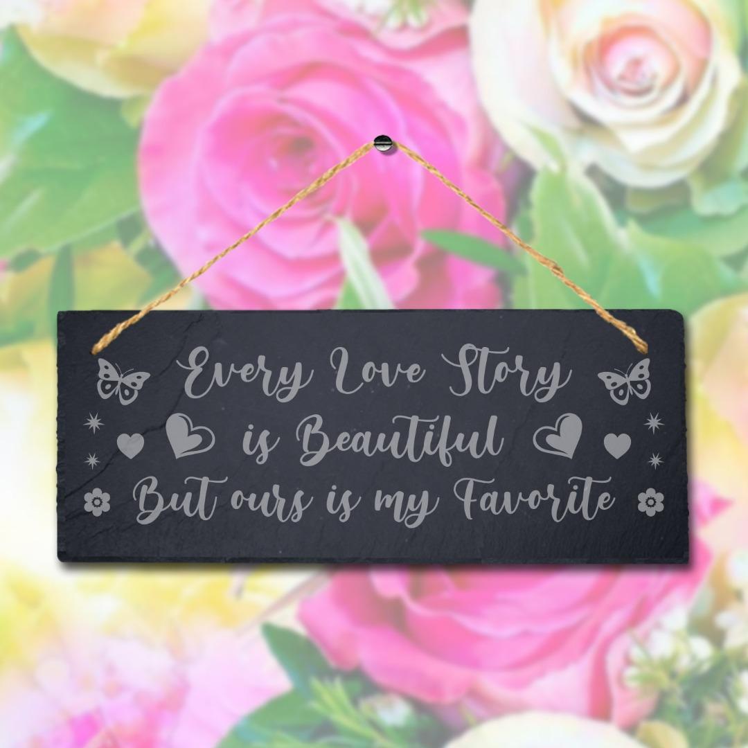 Engraved Slate Love Story Plaque, Rustic Home Decor