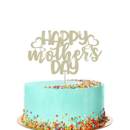 Happy Mothers Day Hearts Design Glitter Cake Topper Birthday Decoration