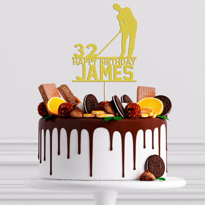 Custom Glitter Golf Cake Topper: Personalised Birthday Decoration