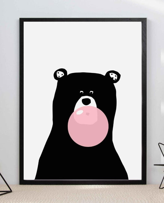 Black Bear Gum Cute Scandinavian Animal Nursery Wall Decor Art Poster Print