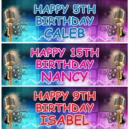 Personalised Microphone Birthday Banner: Music Party Decoration (Set of 2)