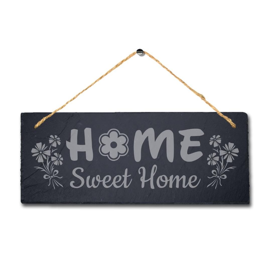 Home Sweet Home Laser Engraved Hanging Slate Family Love Wall Door Plaque Sign