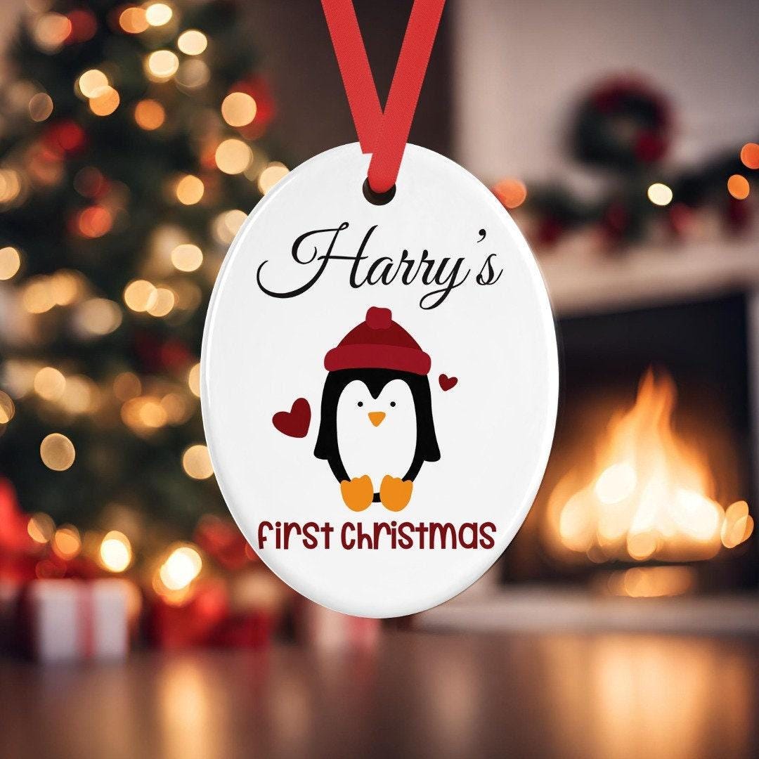 Babys First Christmas Personalised Oval Ceramic Bauble Tree Hanging Keepsake Decoration