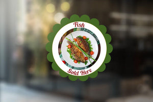 Fish Sold Here Window Sticker: Restaurant Catering Van POS Sign