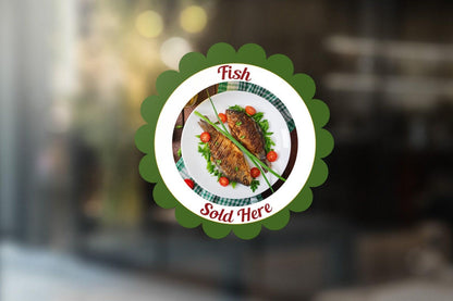 Fish Sold Here Window Sticker: Restaurant Catering Van POS Sign