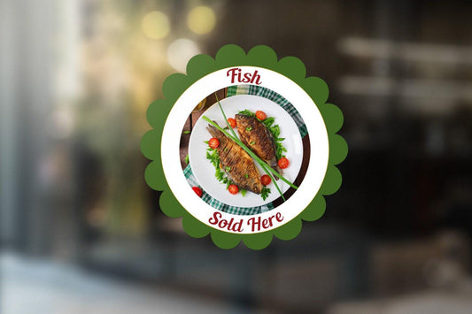 Fish Sold Here Window Sticker: Restaurant Catering Van POS Sign