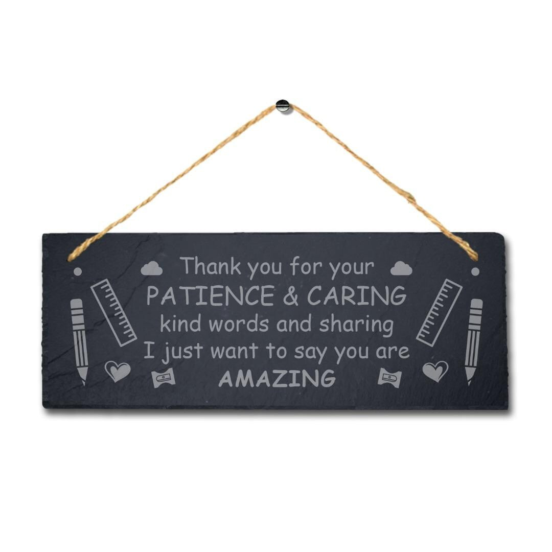 Amazing Teacher Thank You Gift Engraved Slate Sign Patience School Leavers