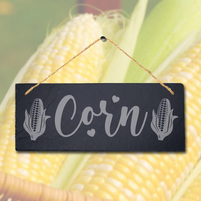 Corn Laser Engraved Hanging Slate Vegetable Patch Garden Allotment Plaque Sign